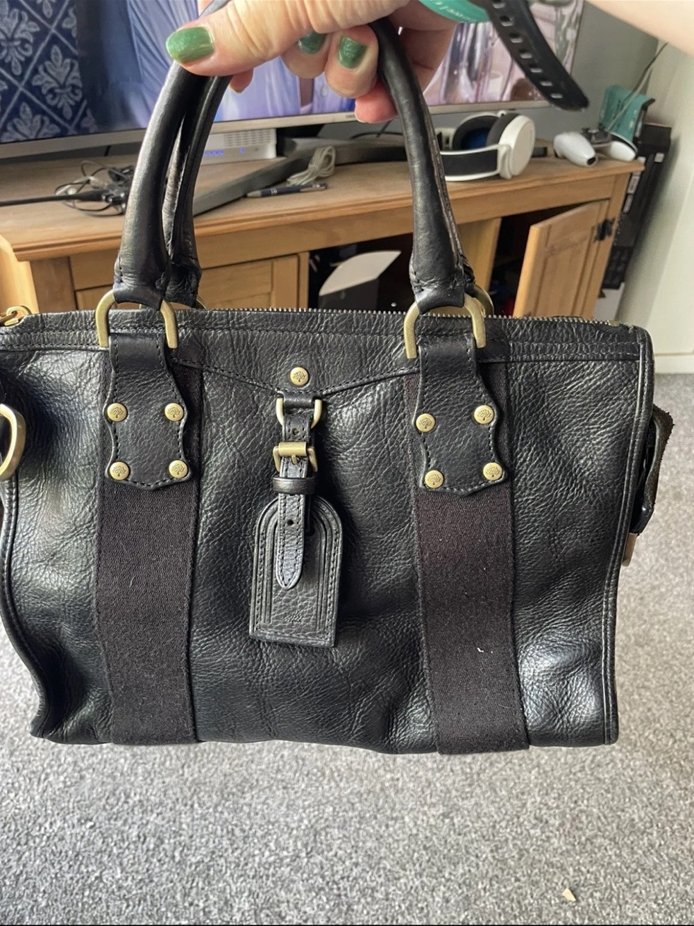 Mulberry Black Leather Briefcase Satchel with Brass Hardware